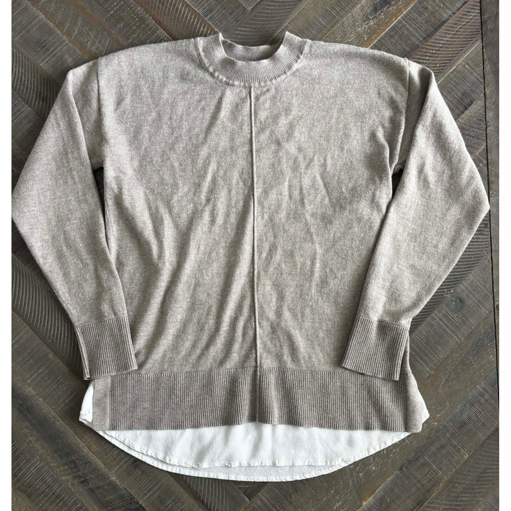 Ann Taylor Factory Tan Mixed Media Layered Sweater Top | Work Casual | XS
